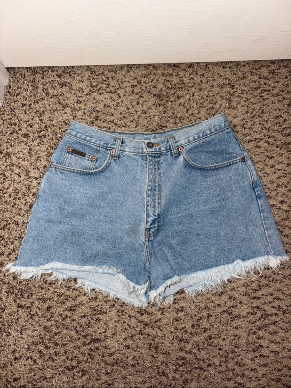 Calvin Klein Light Blue Frayed Hem Denim Shorts